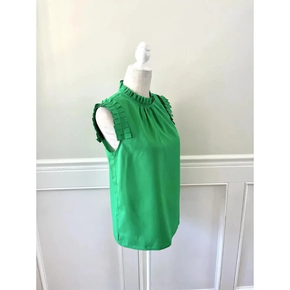La Miel Green Ruffle Neck Blouse M